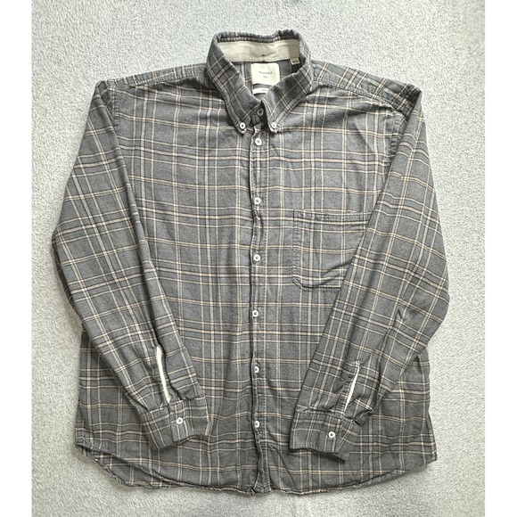 Billy Reid Shirt Mens 2XL Gray Plaid Button Down Standard Fit Long Sleeve Cotton
